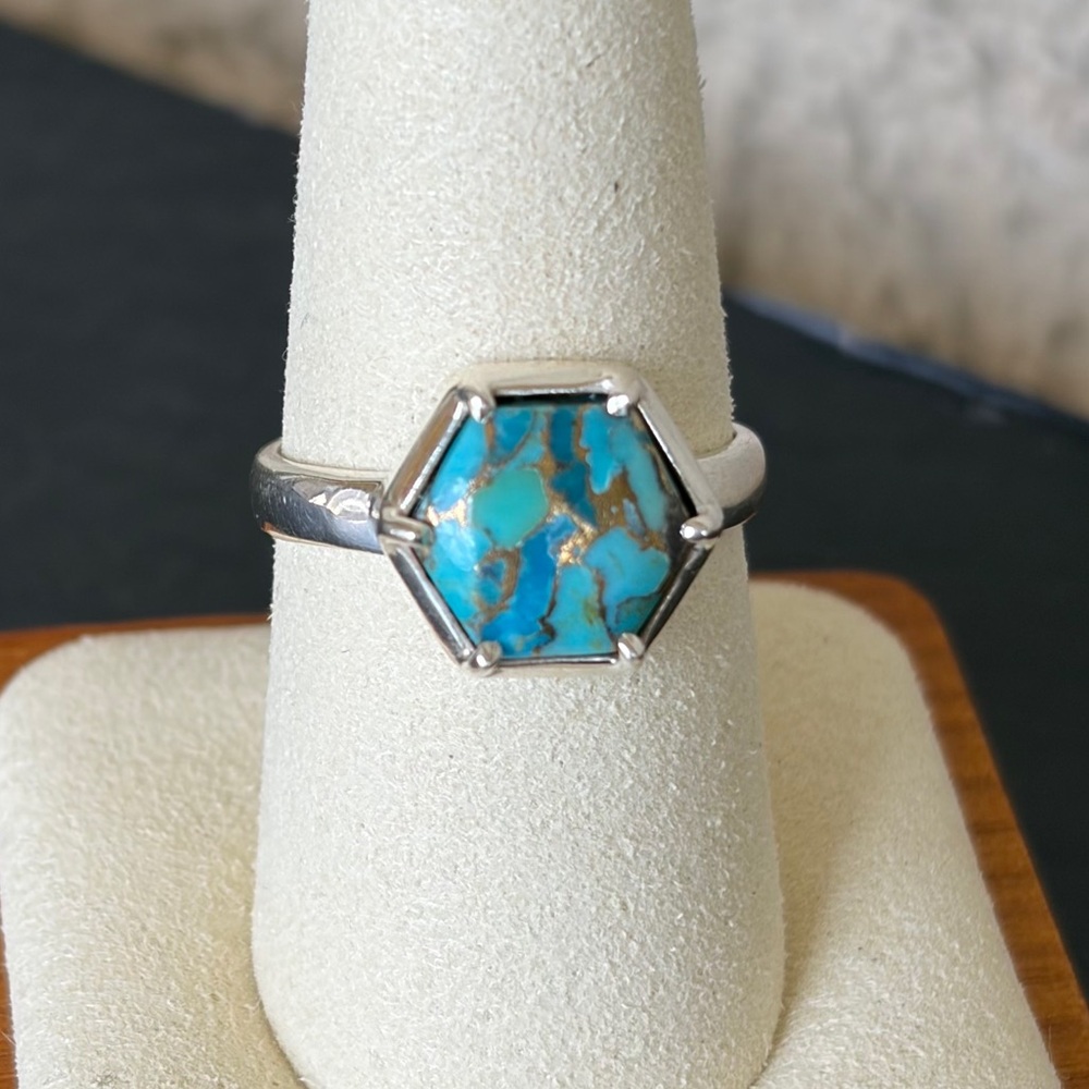 925 Sterling Silver Kingman Mojave Octagon Stone Ring